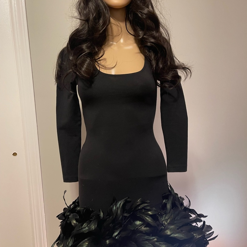 Chic Black Feathered Mini Dress